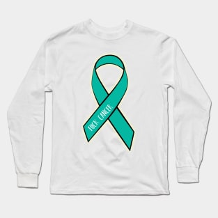 Fuck Cancer Ovarian Support Ribbon Teal Awareness Long Sleeve T-Shirt